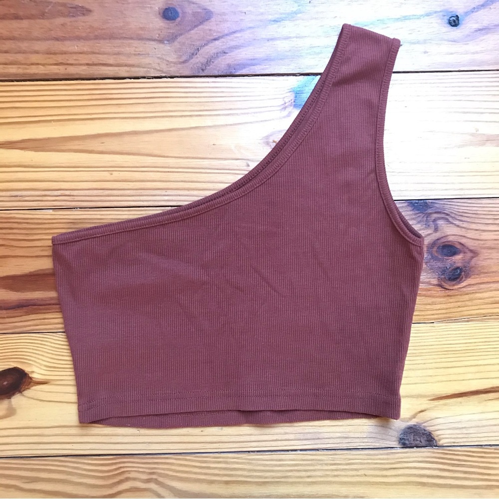 Shein Rust Orange Ribbed One Shoulder Crop Tank Top, EUC, S